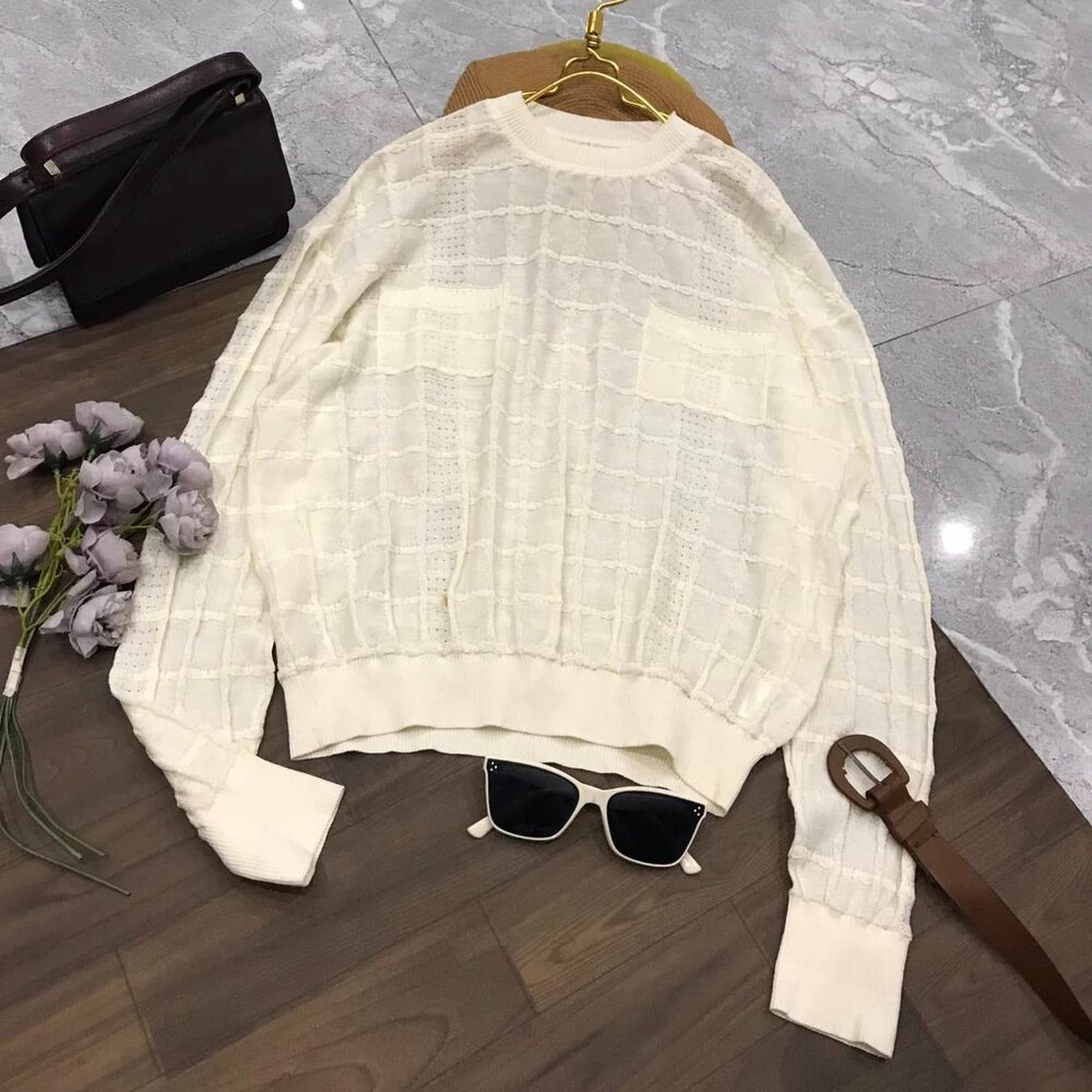 Cream White Textured Knit Sweater Cozy Soft Pullover